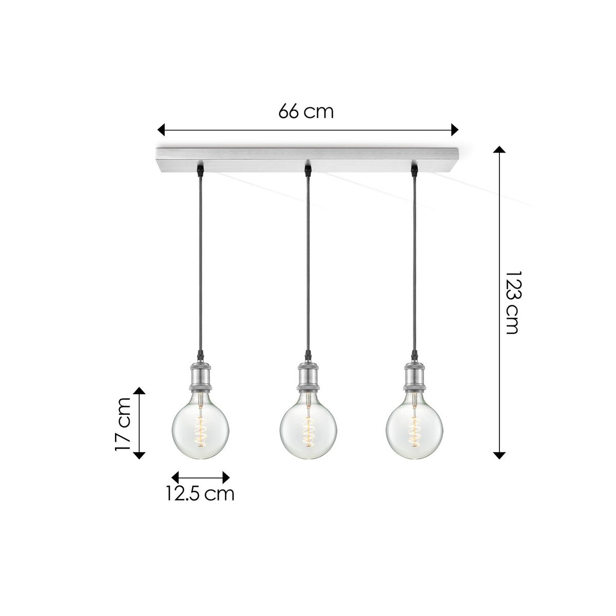 Hängelampe Chrom Vintage LED 3L G125 dimmbar E27 klar