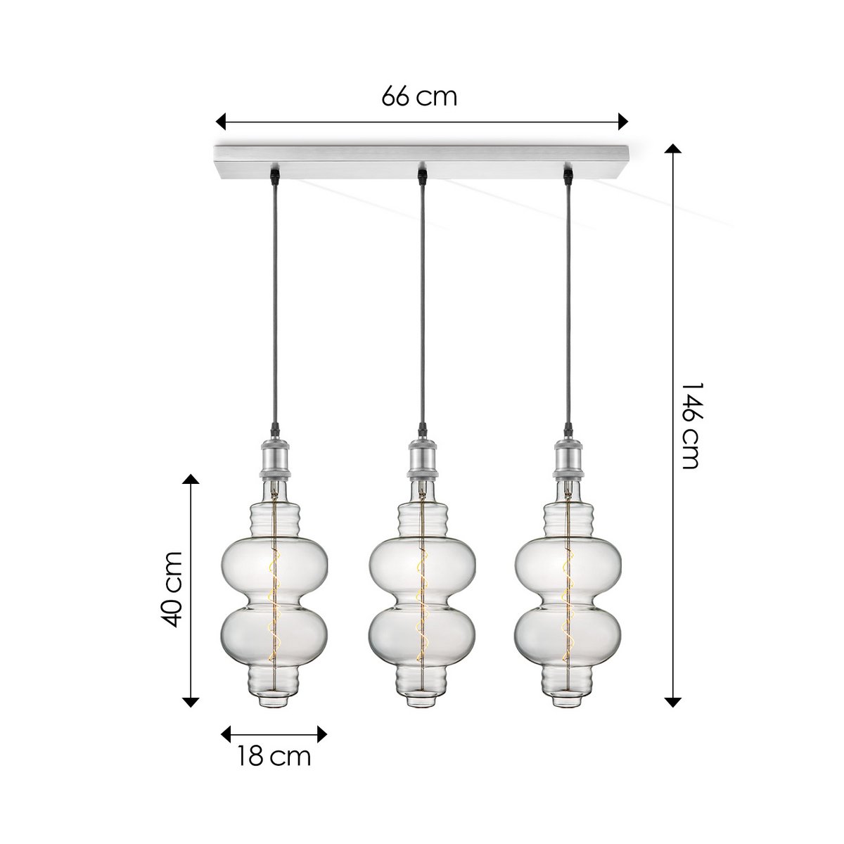 Hängelampe Chrom Vintage Diabolo 3L dimmbar E27 klar