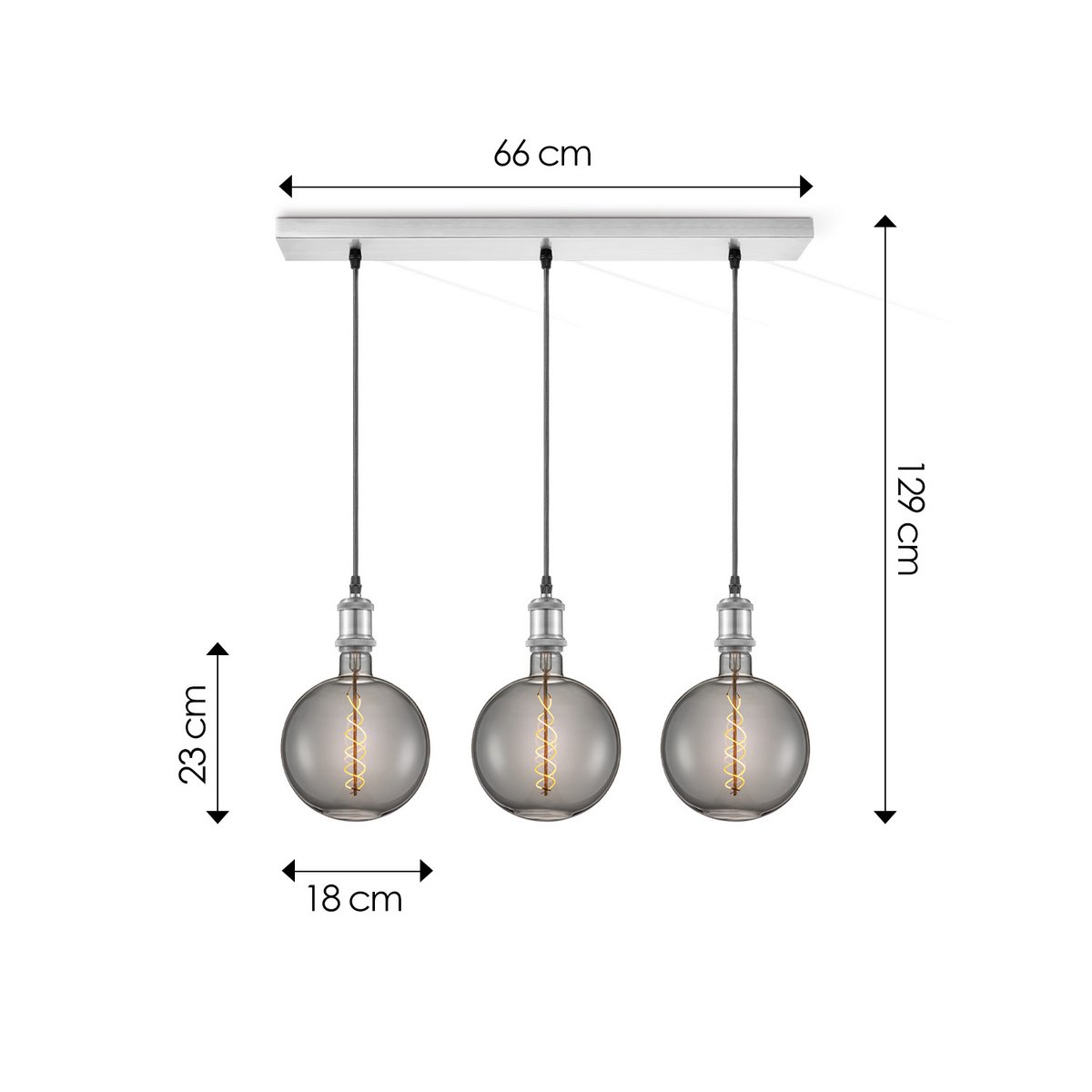 Hängelampe Chrom Vintage LED 3L G180 dimmbar E27 Rauch