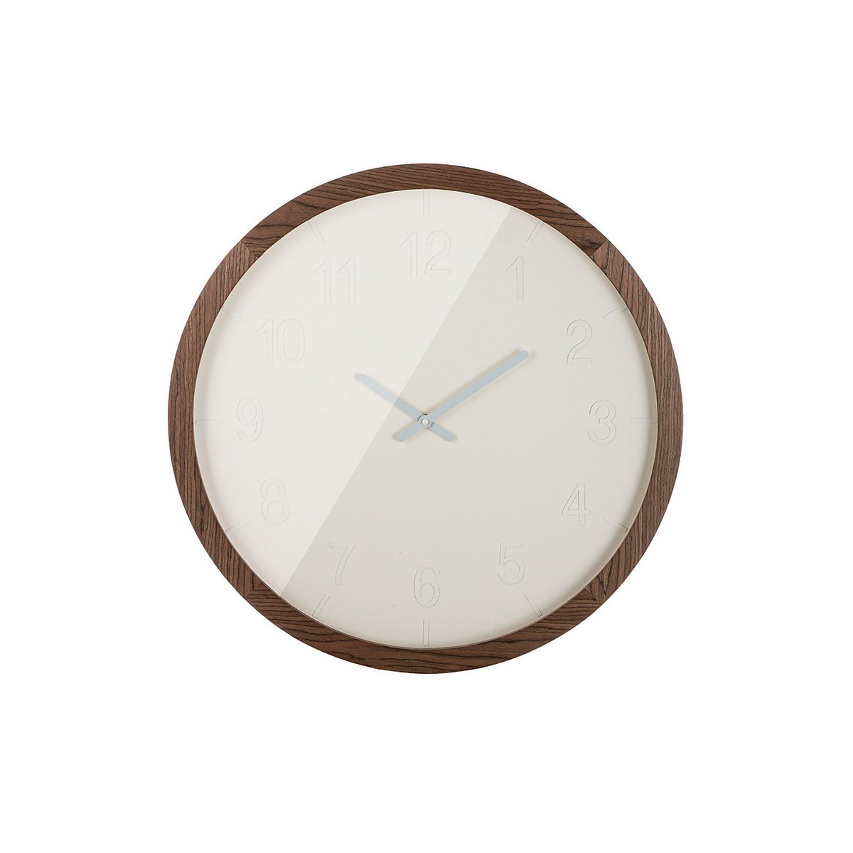 Moderne Wanduhr „Schlichto“ – 60 cm Designuhr in Weiß & Braun, aus Glas, Holz & Metall, zeitlos & elegant