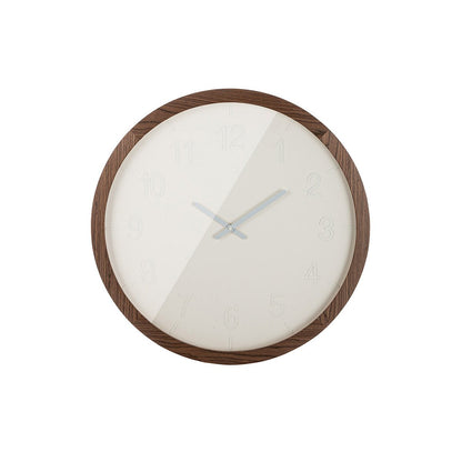 Moderne Wanduhr „Schlichto“ – 60 cm Designuhr in Weiß & Braun, aus Glas, Holz & Metall, zeitlos & elegant
