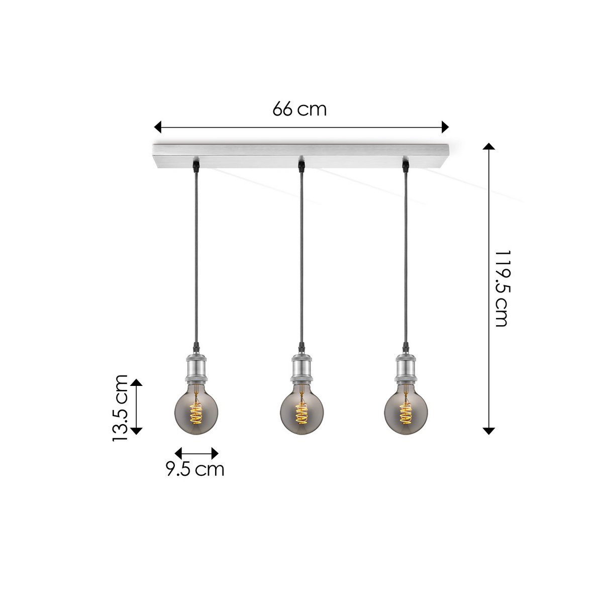 Hängelampe Chrom Vintage LED 3L G125 dimmbar E27 Rauch