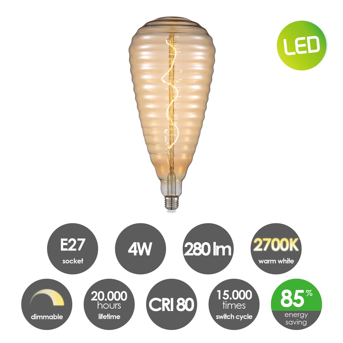 dimmbare Hive Spirale E27 4W 280lm 2700k Bernstein