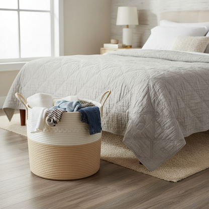 Beige en witte opbergmand | Moderne thuisorganizer