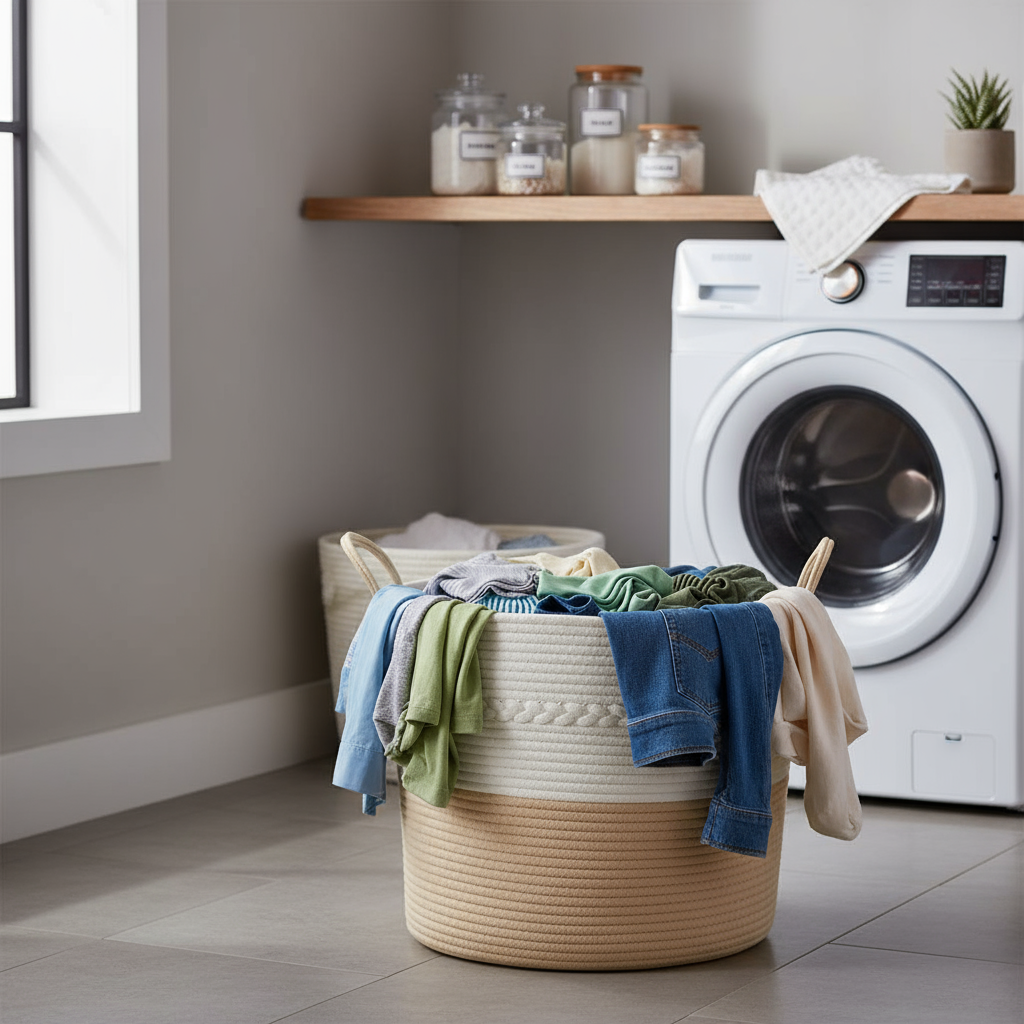 Beige en witte opbergmand | Moderne thuisorganizer