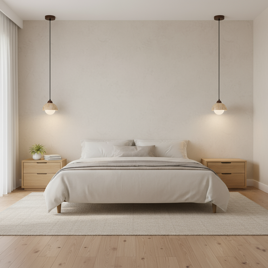 Elegante hanglamp van hout en natuurmarmer