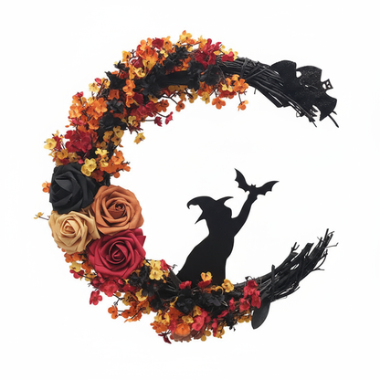 Gotischer Türkranz mit Hexenkatze | Halloween Dekoration