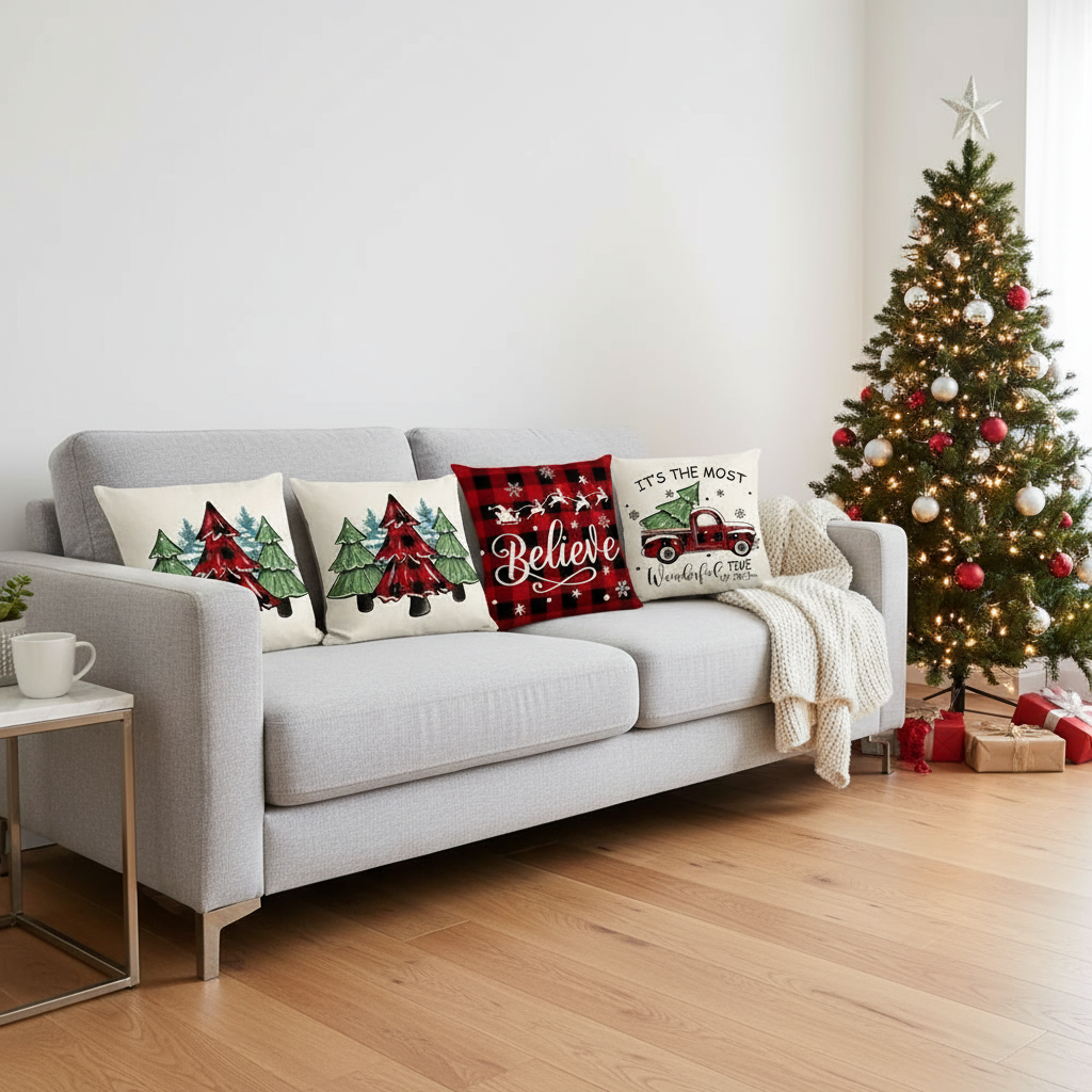 Weihnachtsbaumkissenbezug Rot | 45x45cm Kissenbezug