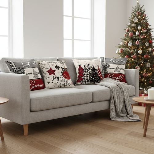 Rustikale Weihnachtskissenbezüge | Dekokissen Set 4 Stück