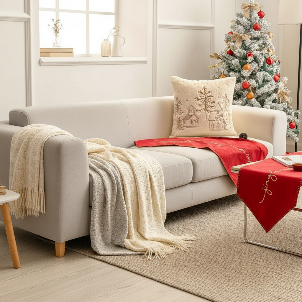 Plüsch Weihnachtskissenbezug | Bestickte Kissenhülle