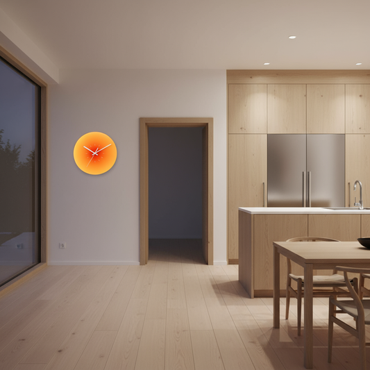 Zonsondergang | Grote moderne wandklok van glas