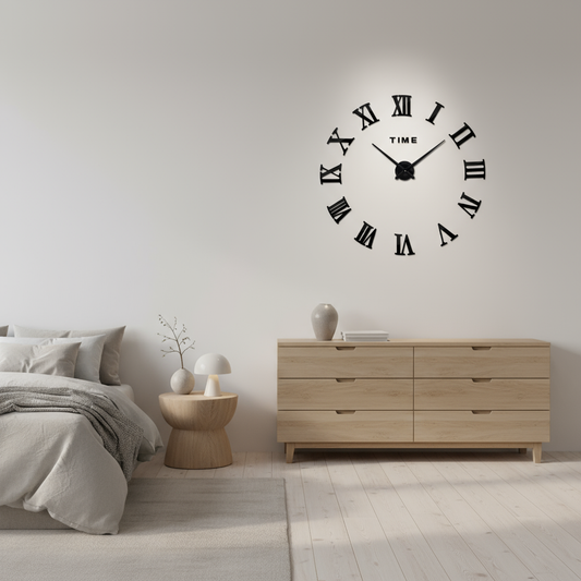 ImperialHour Grote Zwarte Wanduhr met Romeinse Cijfers