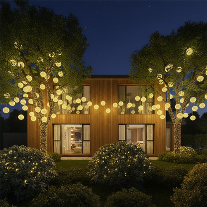 Rattanball Lichterkette | LED Außenbeleuchtung Warmweiß