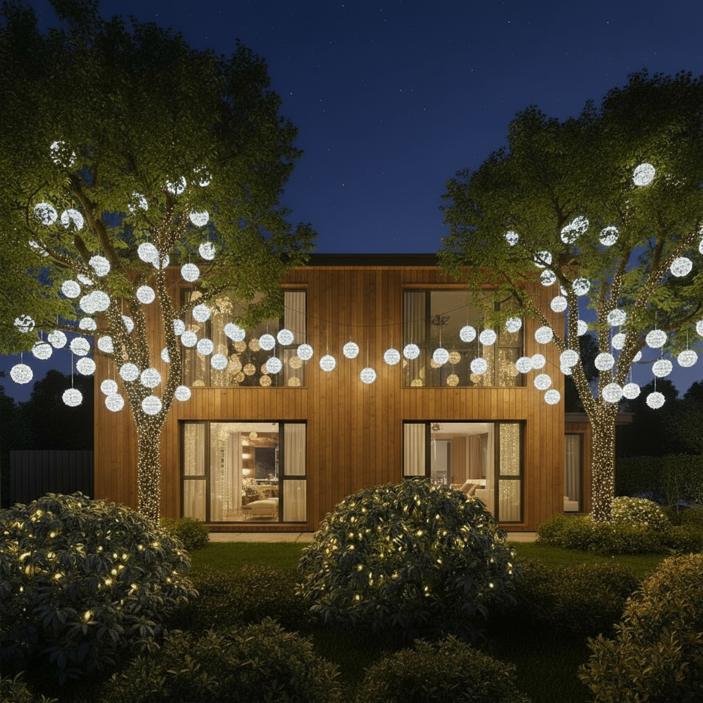 Rattanball Lichterkette | LED Außenbeleuchtung Warmweiß