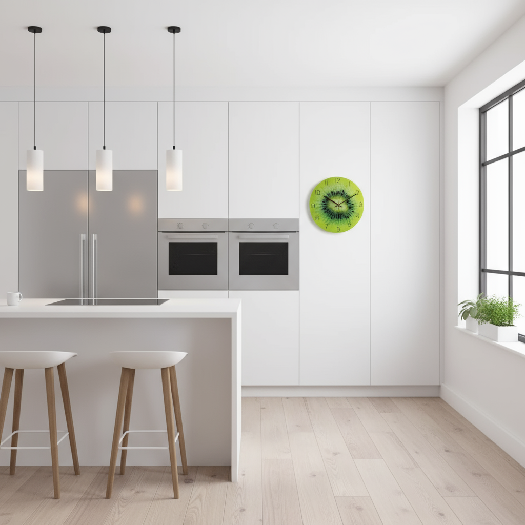 Grote moderne wandklok van glas | Elegante keukenklok