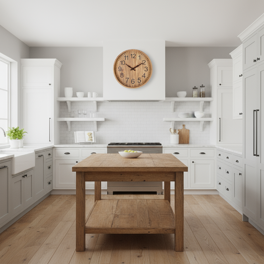 Elegante houten wandklok – geruisloze keukenklok