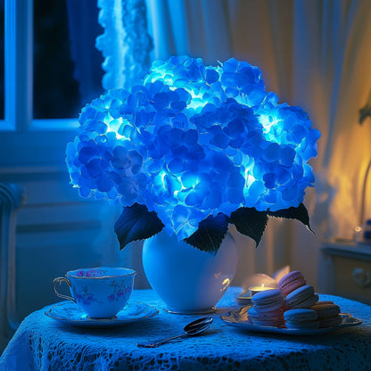 Azurblaue Blüten Lampe | LED Hortensie Deko Tischleuchte 4