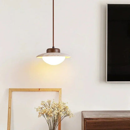 Elegante Pendelleuchte aus Stein und Holz | Vintage Hängelampe mit LED-Beleuchtung für Esszimmer und Wohnzimmer – D20cm H13cm-5