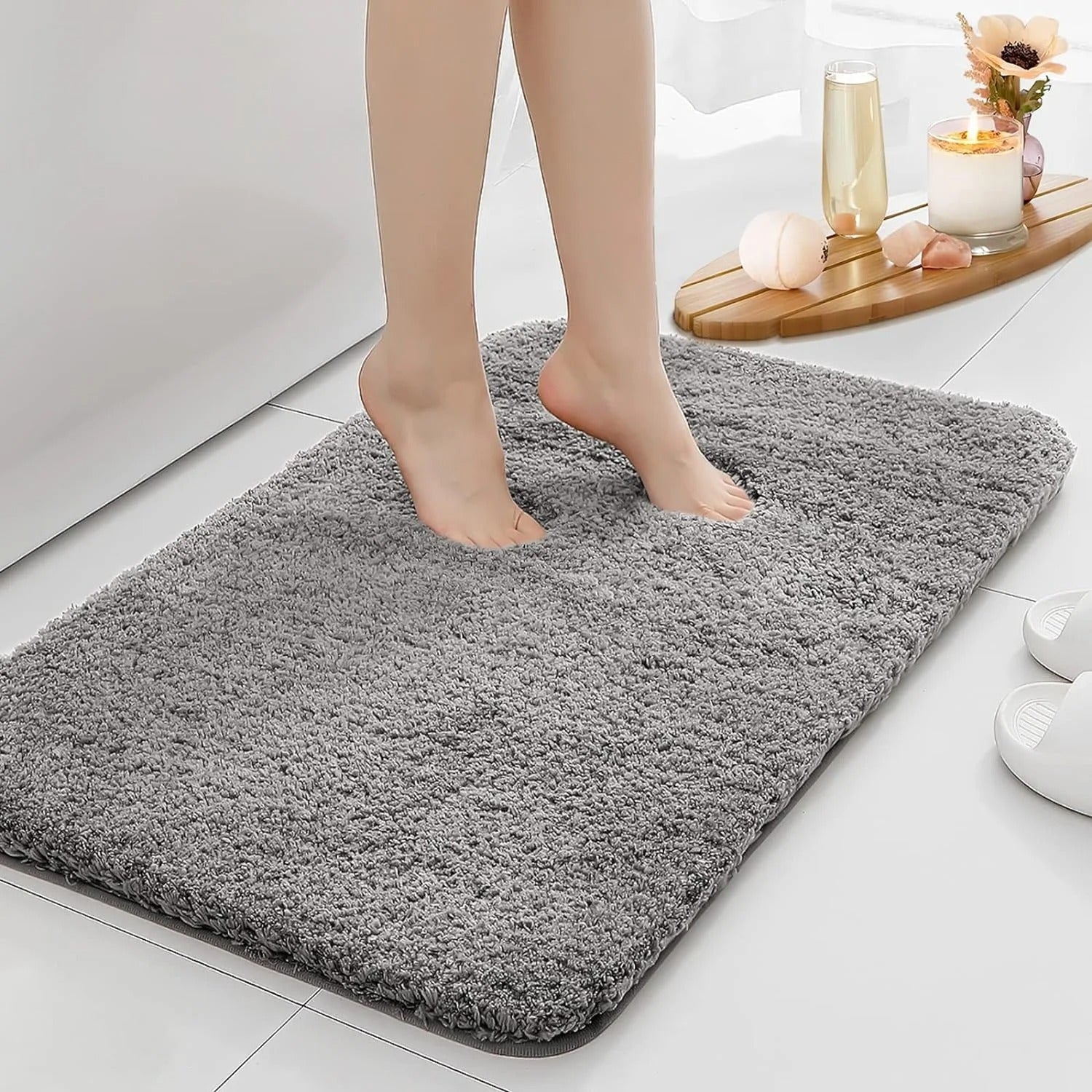 Badezimmermatte Schwarz | Dicke Antirutsch Wasserabsorbierende Matte 3