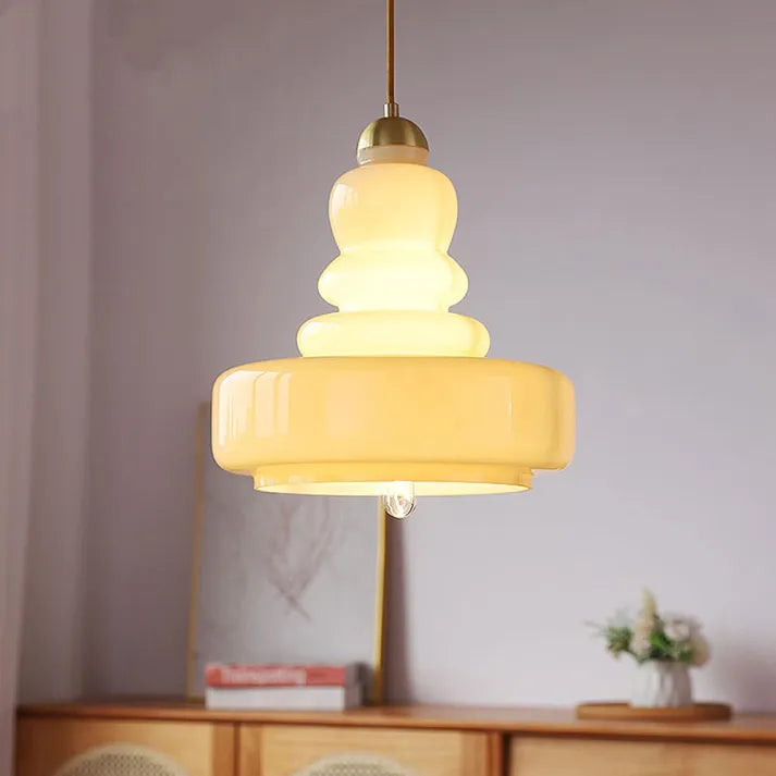 Bauhaus Kürbis Pendelleuchte aus Glas – Elegante Hängeleuchte für Esszimmer und Wohnzimmer, 30 cm Durchmesser-4
