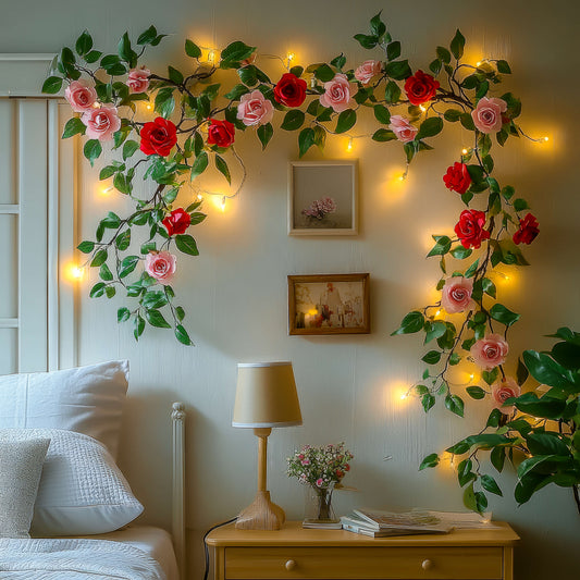 Blütenglühgirlande | LED Lichterkette mit Rosen 5m 50 LEDs 0