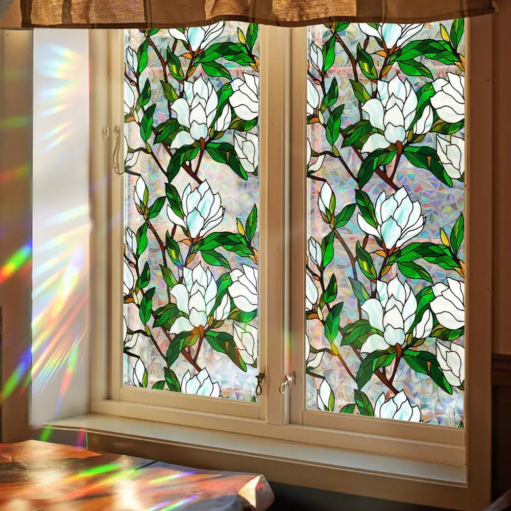 Buntglas Fensterfolie | Sichtschutzfolie mit Blumenmuster 0