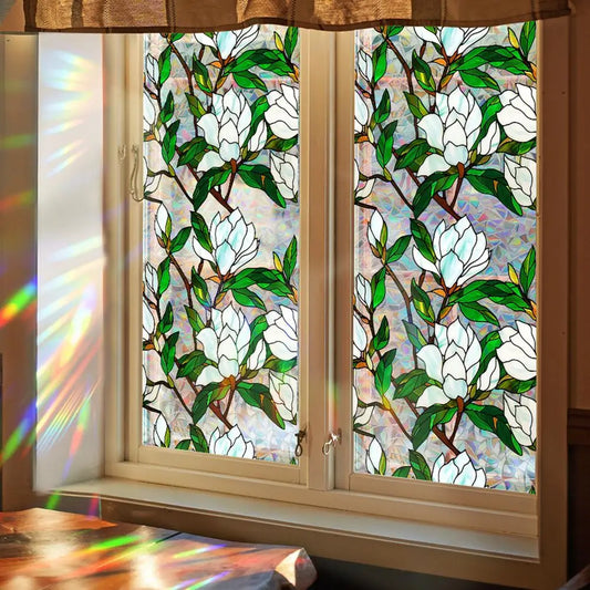 Buntglas Fensterfolie | Sichtschutzfolie mit Blumenmuster 0
