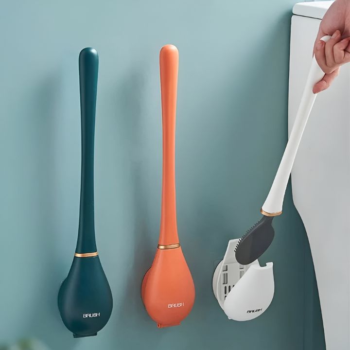 CleanSweep | Silikon Klobürste mit Wandhalterung 0