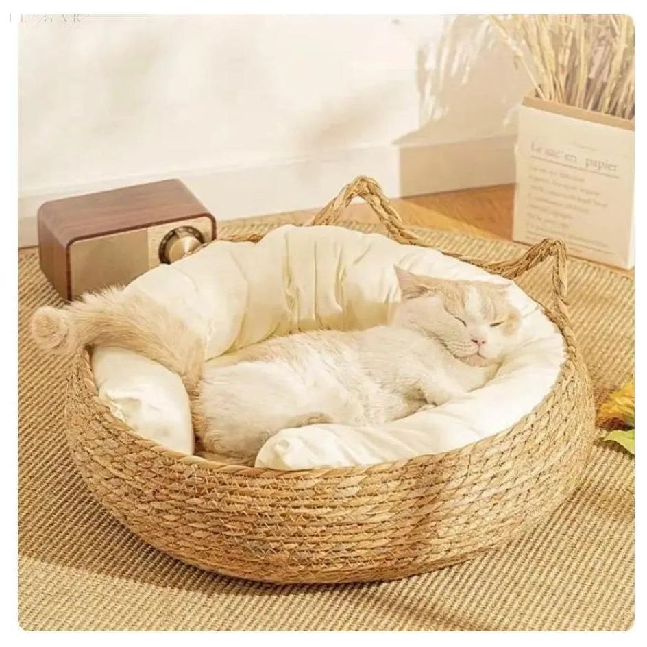 CloudNest | Katzenkörbchen aus Bambus mit Kuschelkissen 2