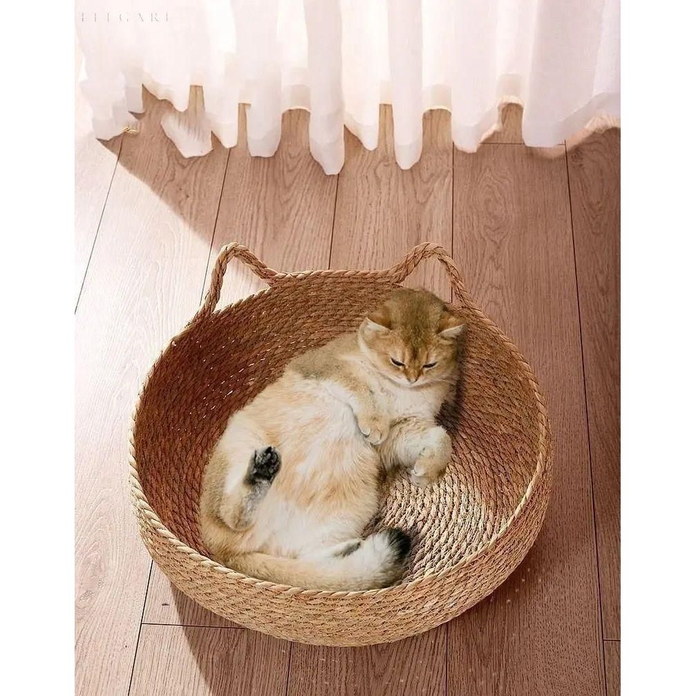 CloudNest | Katzenkörbchen aus Bambus mit Kuschelkissen 5