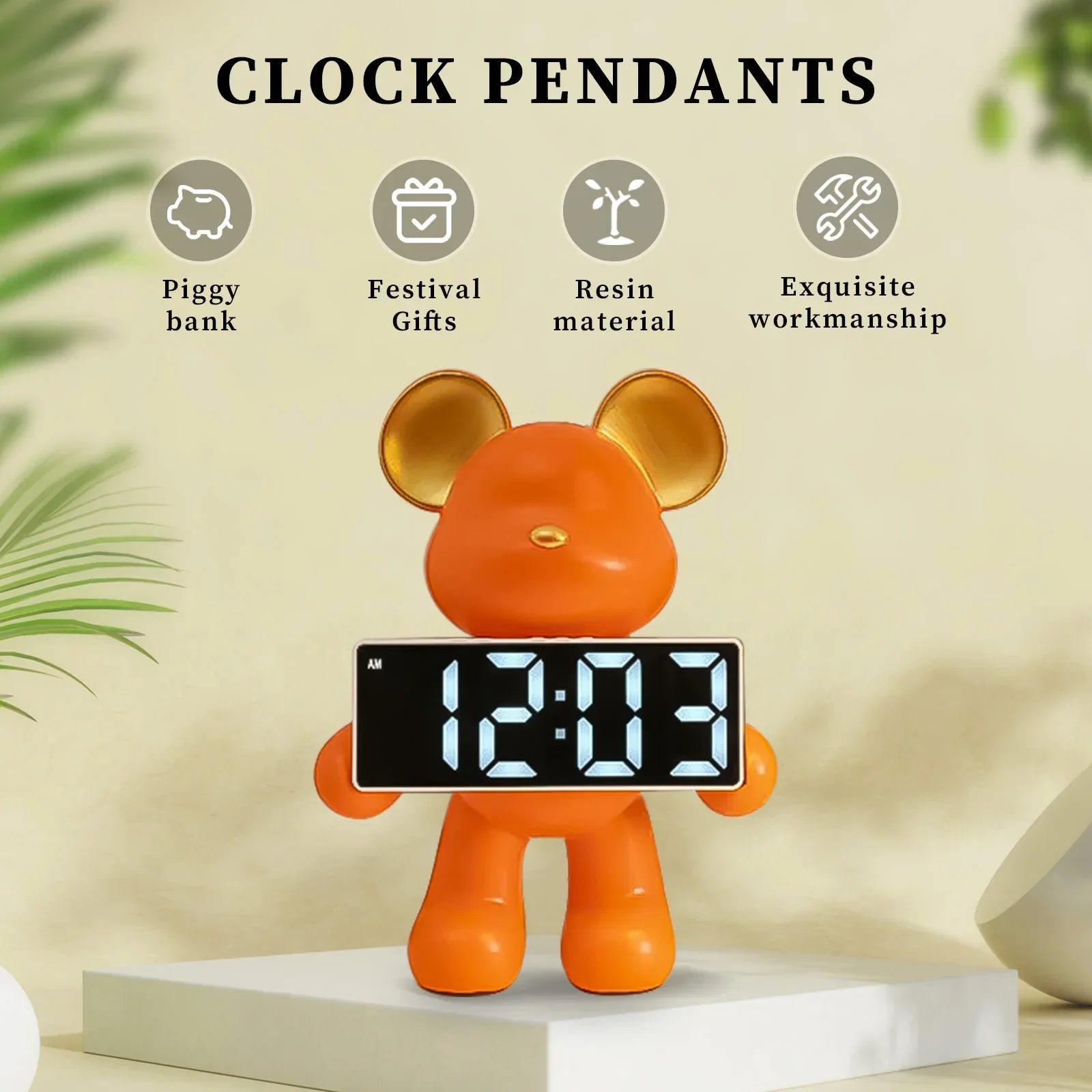TeddyTick Miniatur Bärenuhr – Charmante Uhr für Kinderzimmer Dekoration und Zeitmessung, 26 cm aus Harz-6