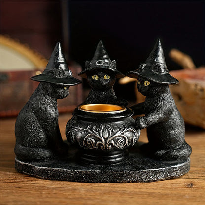 Drei Hexen Katzen | Teelichthalter für Halloween