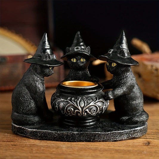 Drei Hexen Katzen | Teelichthalter für Halloween