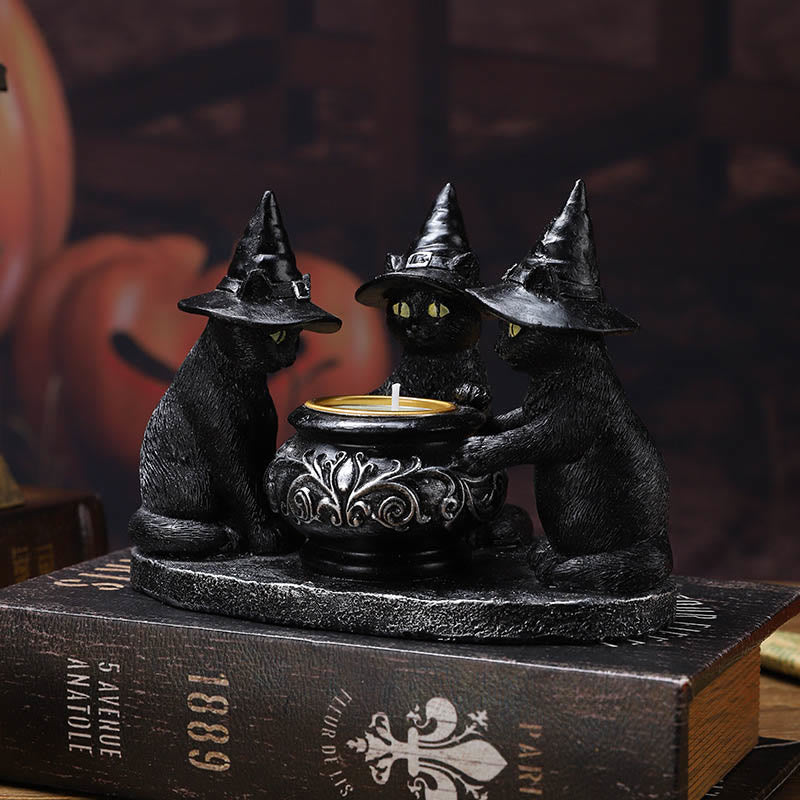 Drei Hexen Katzen | Teelichthalter für Halloween