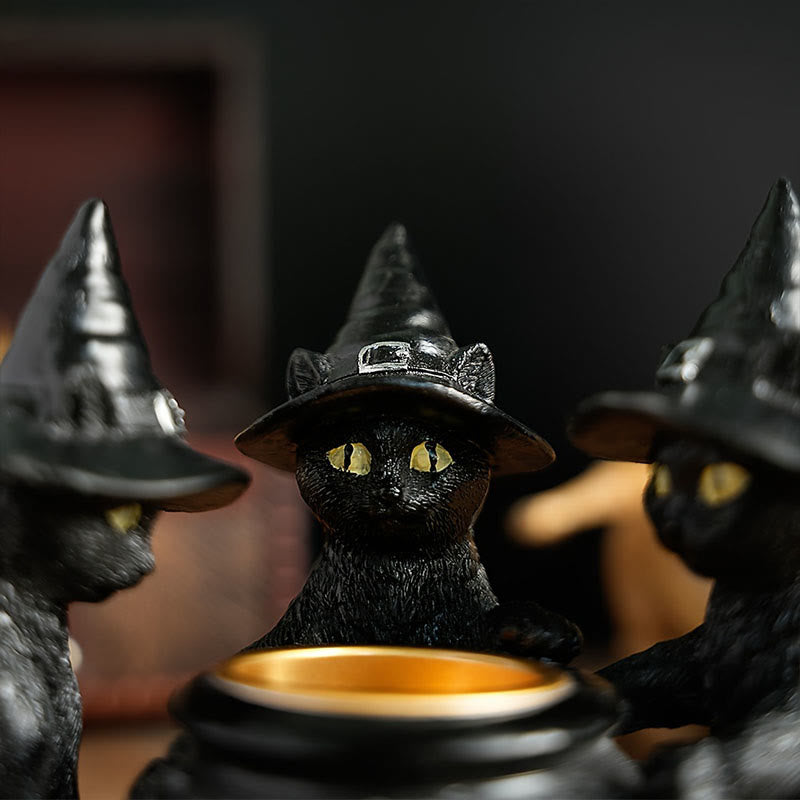 Drei Hexen Katzen | Teelichthalter für Halloween