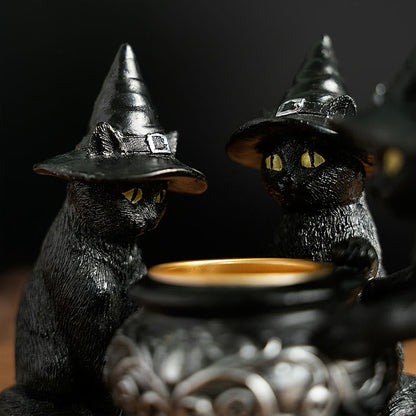Drei Hexen Katzen | Teelichthalter für Halloween