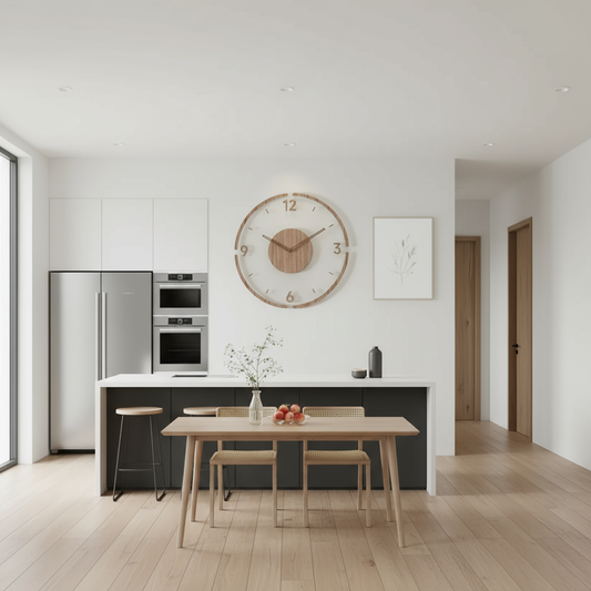 Elegante moderne houten wandklok