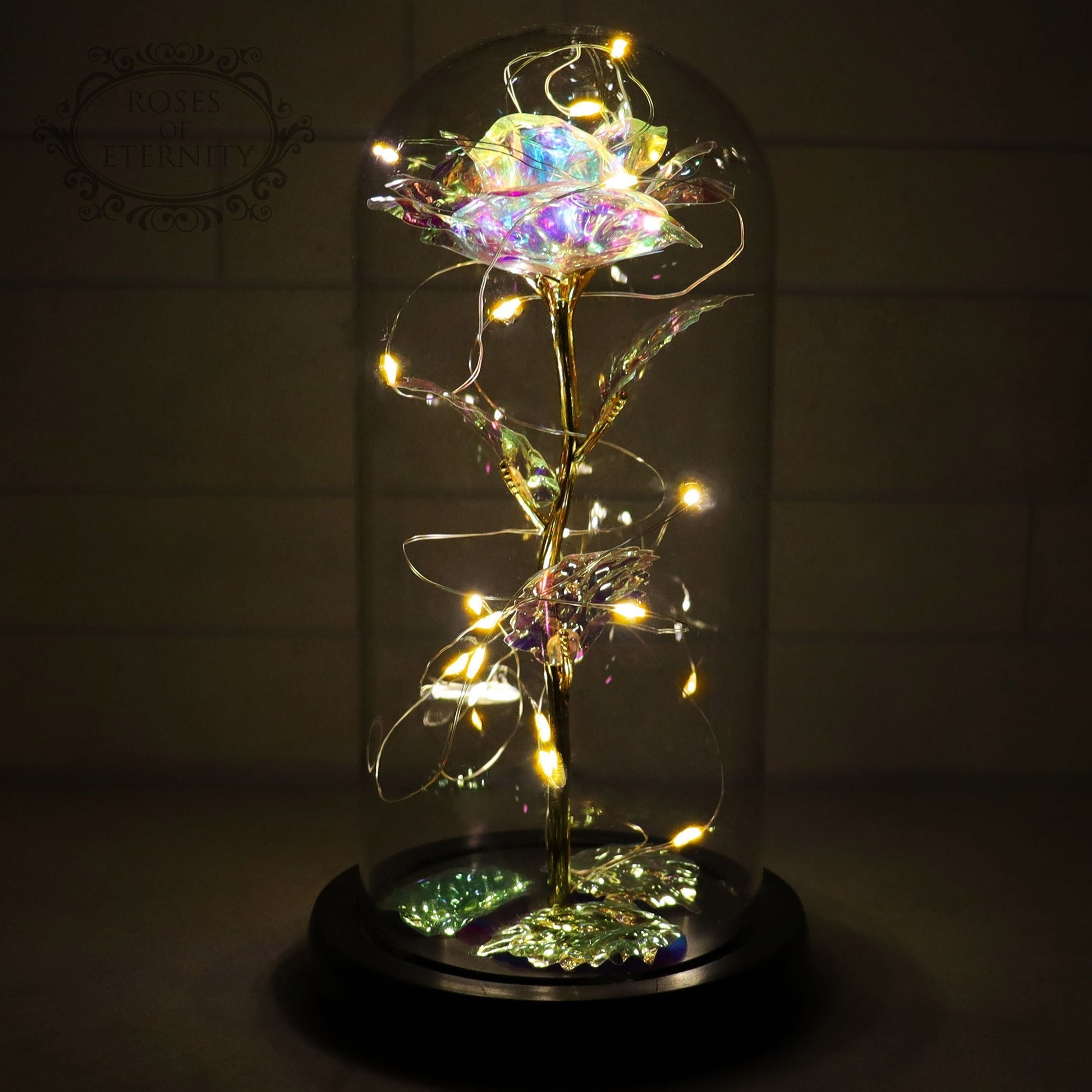 Ewige Rose | Goldene Kunstblume in Glaskuppel mit LED-Deko 5