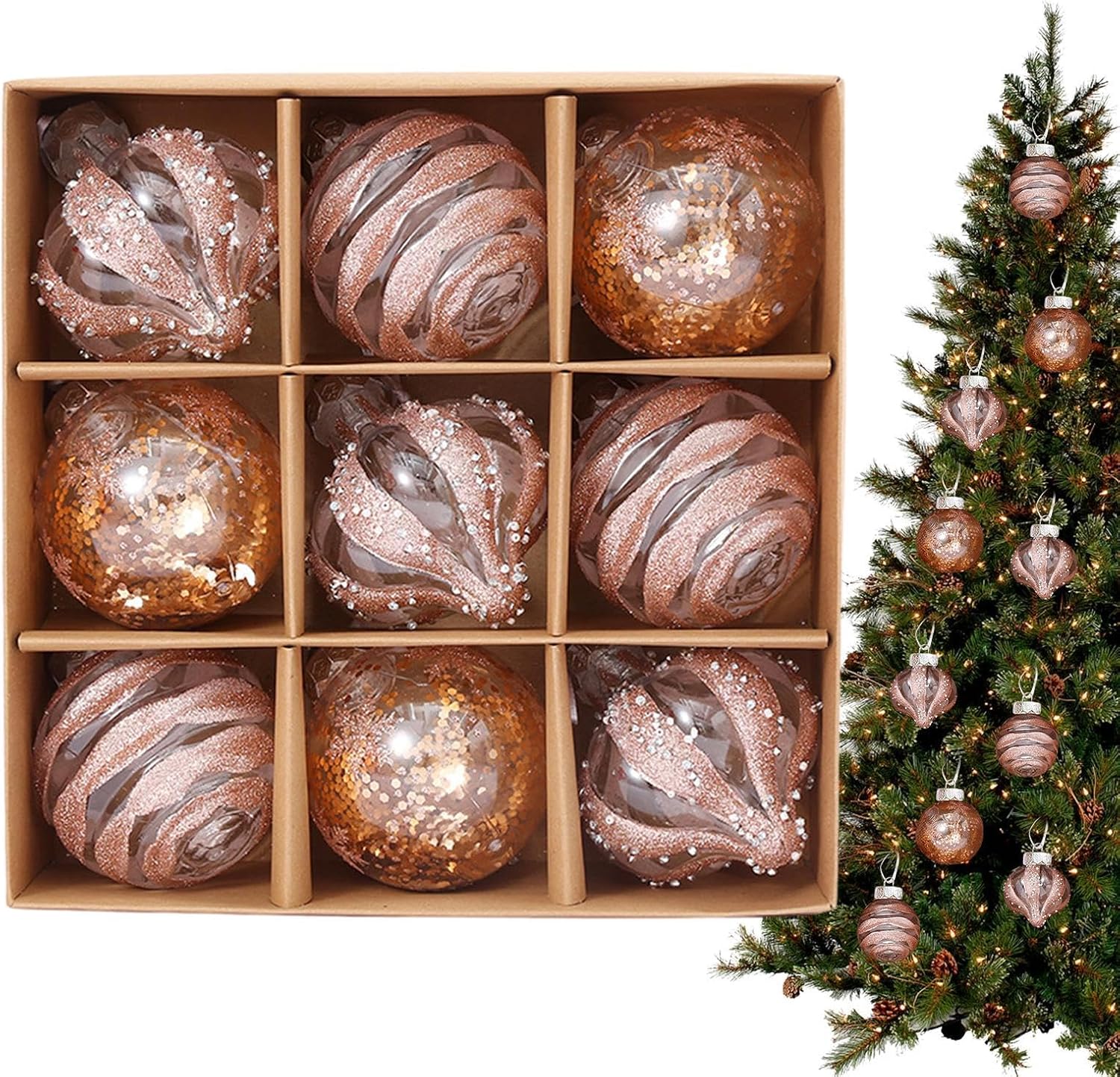 Goldene Weihnachtskugeln Set | Kunststoffe Christbaumkugeln 1