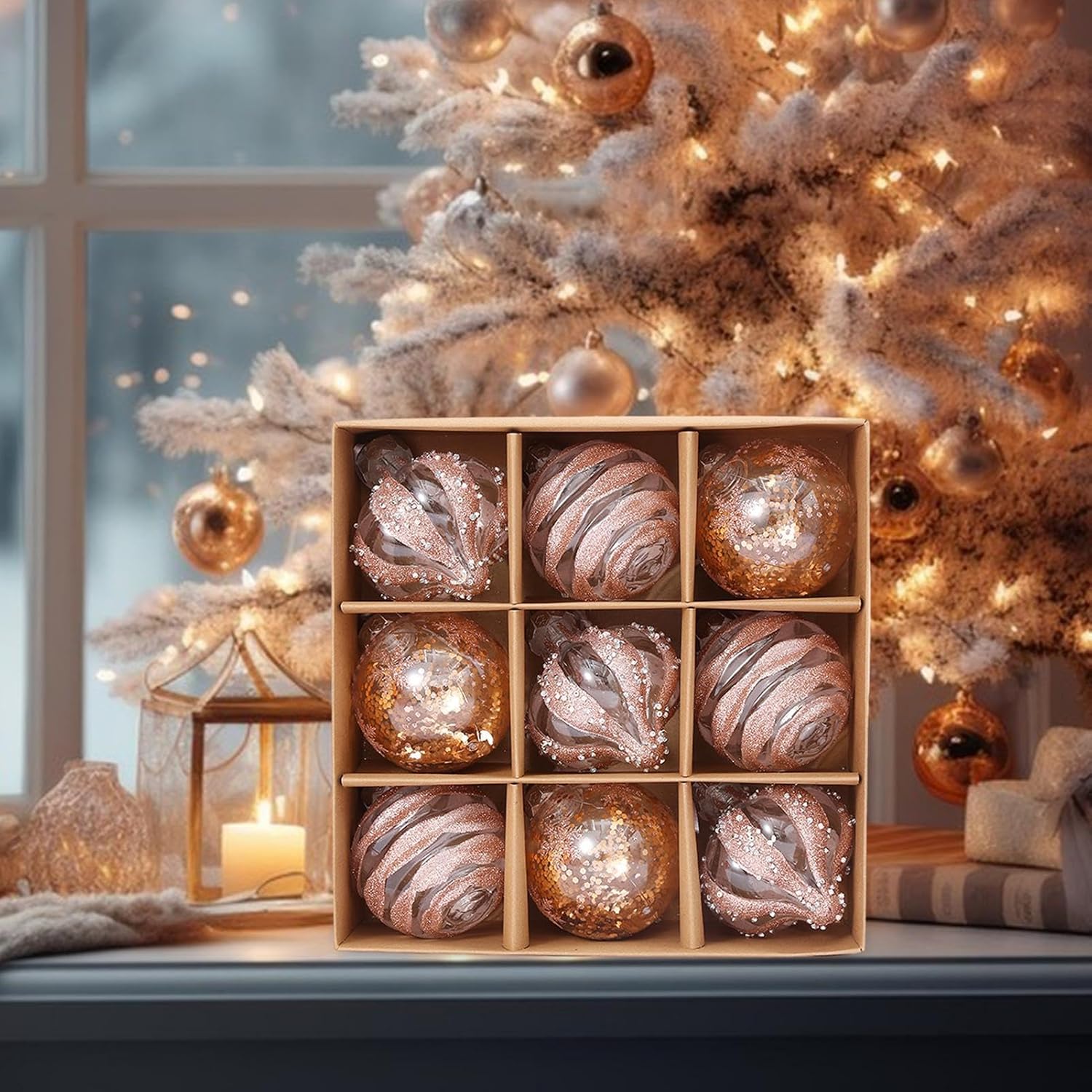 Goldene Weihnachtskugeln Set | Kunststoffe Christbaumkugeln 3