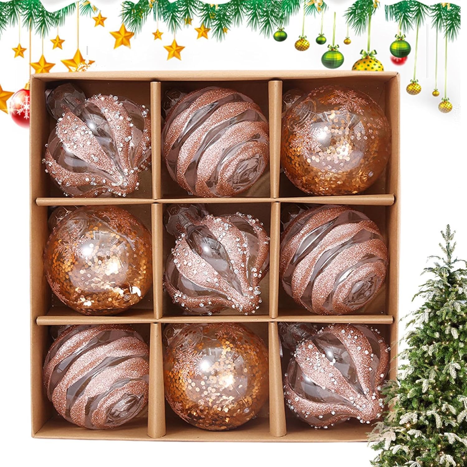 Goldene Weihnachtskugeln Set | Kunststoffe Christbaumkugeln 5