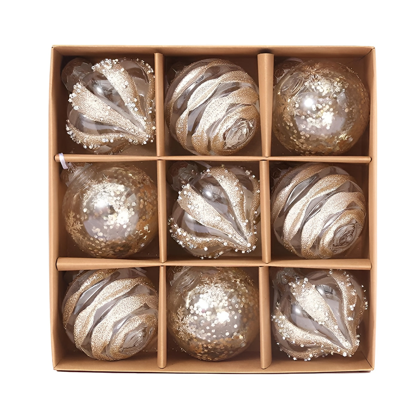 Goldene Weihnachtskugeln Set | Kunststoffe Christbaumkugeln 7