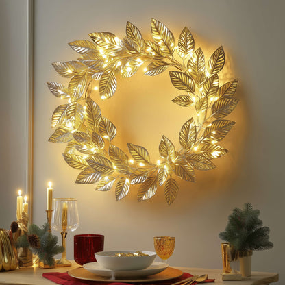 Goldener Blattkranz | Dekorative LED Lichterkette 2m 0