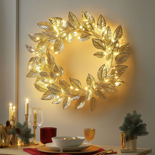 Goldener Blattkranz | Dekorative LED Lichterkette 2m 0