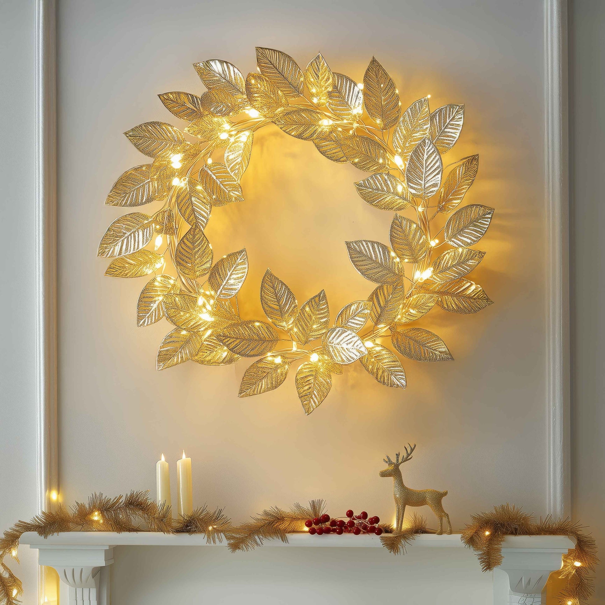Goldener Blattkranz | Dekorative LED Lichterkette 2m 1