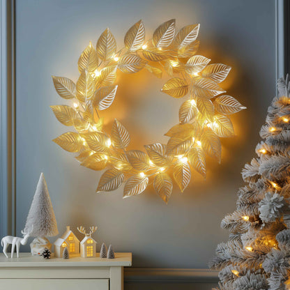 Goldener Blattkranz | Dekorative LED Lichterkette 2m 4
