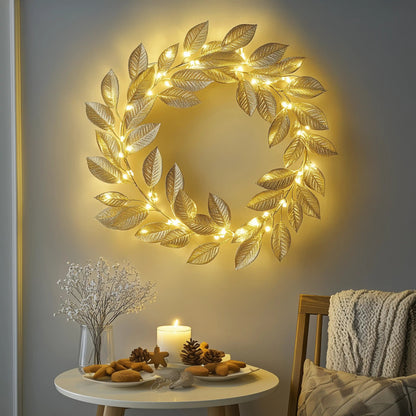 Goldener Blattkranz | Dekorative LED Lichterkette 2m 5