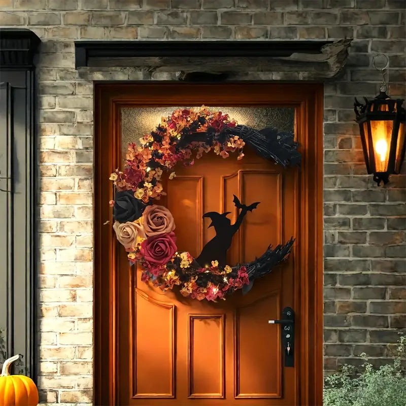 Gotischer Türkranz mit Hexenkatze | Halloween Dekoration 6