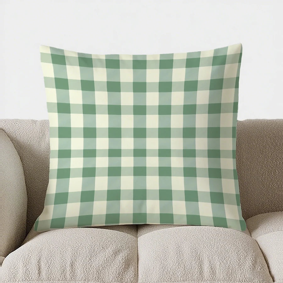 Grün-Weiß Kariert Kissenbezug 40x40 | Dekokissenbezug 1
