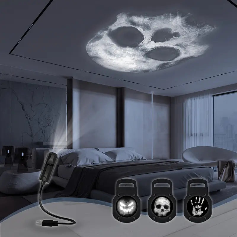 Halloween Schädel | LED Nachttischlampe mit Projektionen 3